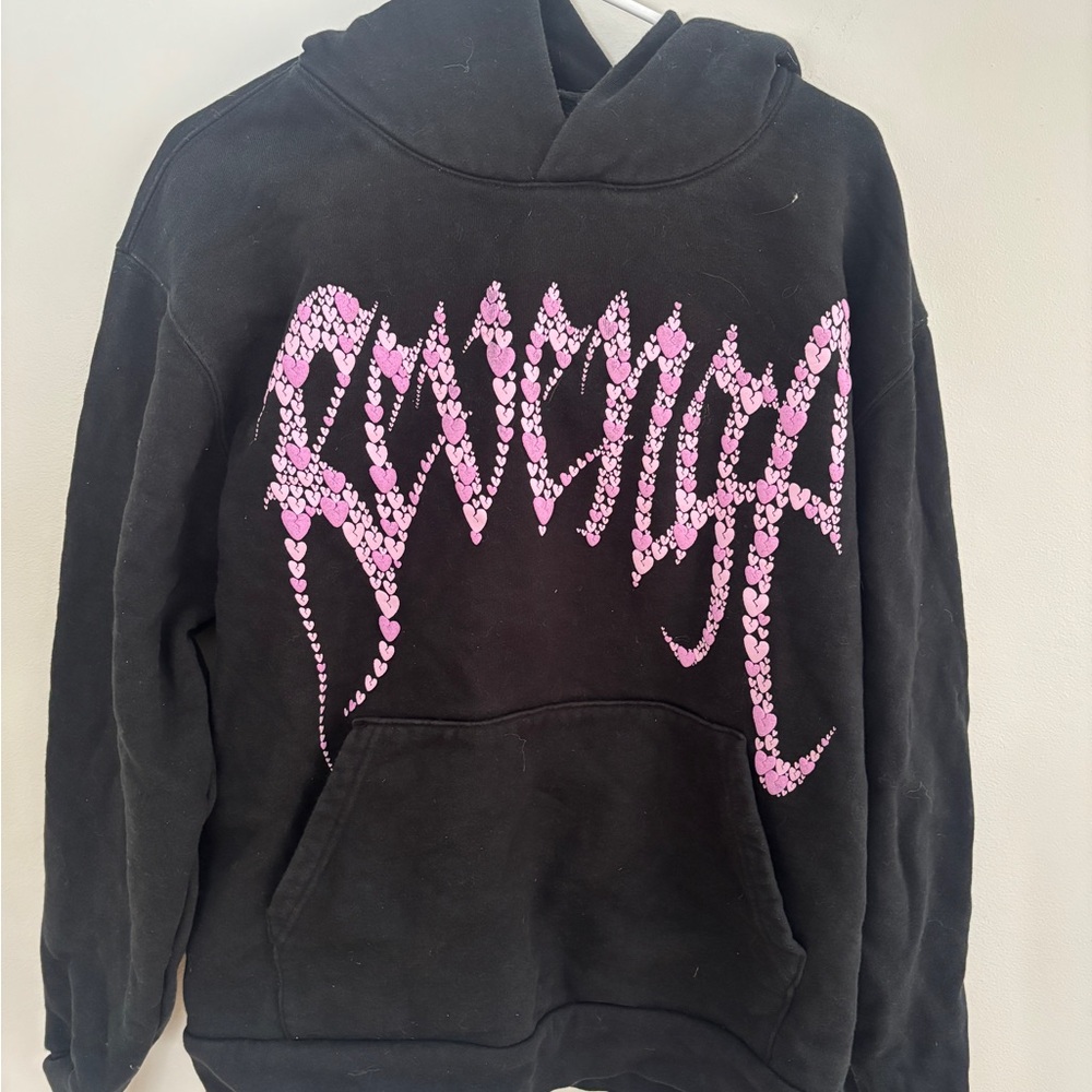 Revenge Clothing Black Hoodie with Pink Graphic